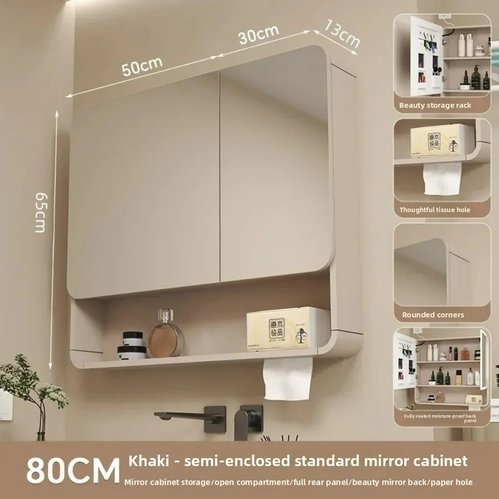 LED Bathroom Mirror Cabinet Anti Fog Wall Mounted Storage Mirror Carbon Fiber Rounded Corner Makeup Mirror: Lavender