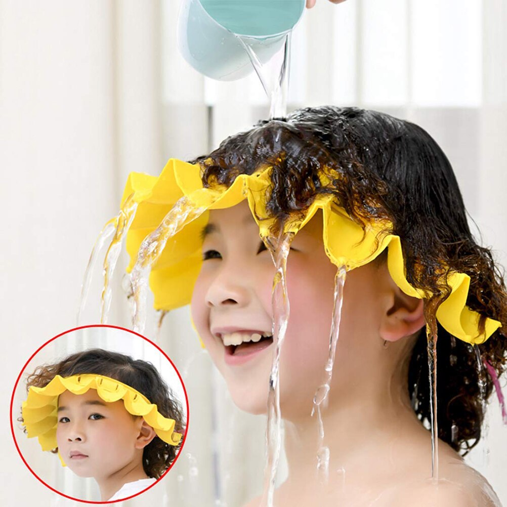 Baby silikone shampoo bruserhætte justerbar vandtæt høreværn sikker badebeskyttelse brusebad: Gul