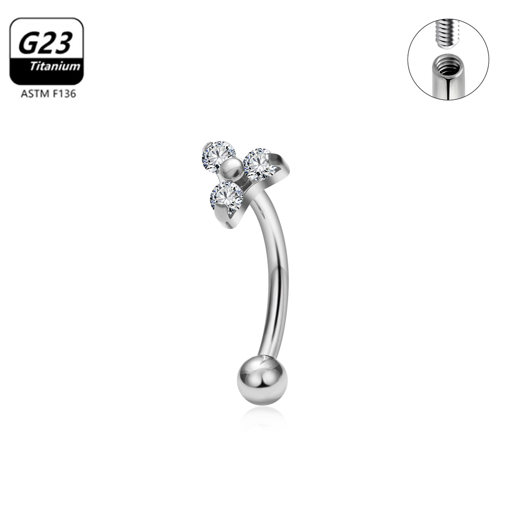G23 titanio ASTM-F136 Piercings ceja hilo interno Piercings de cejas joyería del cuerpo para mujeres pendiente de circón