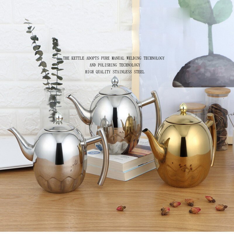 Stainless Steel Tea Pot Coffee Pot With Filter Hotel Restaurant Induction Cooker Tea Kettle Water Pot 1L/1.5L