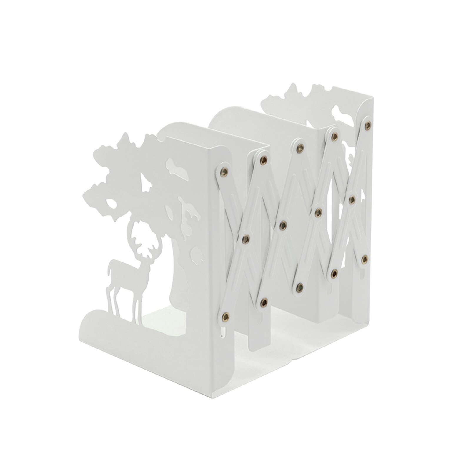 Desktop Organizer Library Steel Plate Out Bookshelf Heavy Duty Support Adjustable Bookend Non Skid Stationery Solid: white