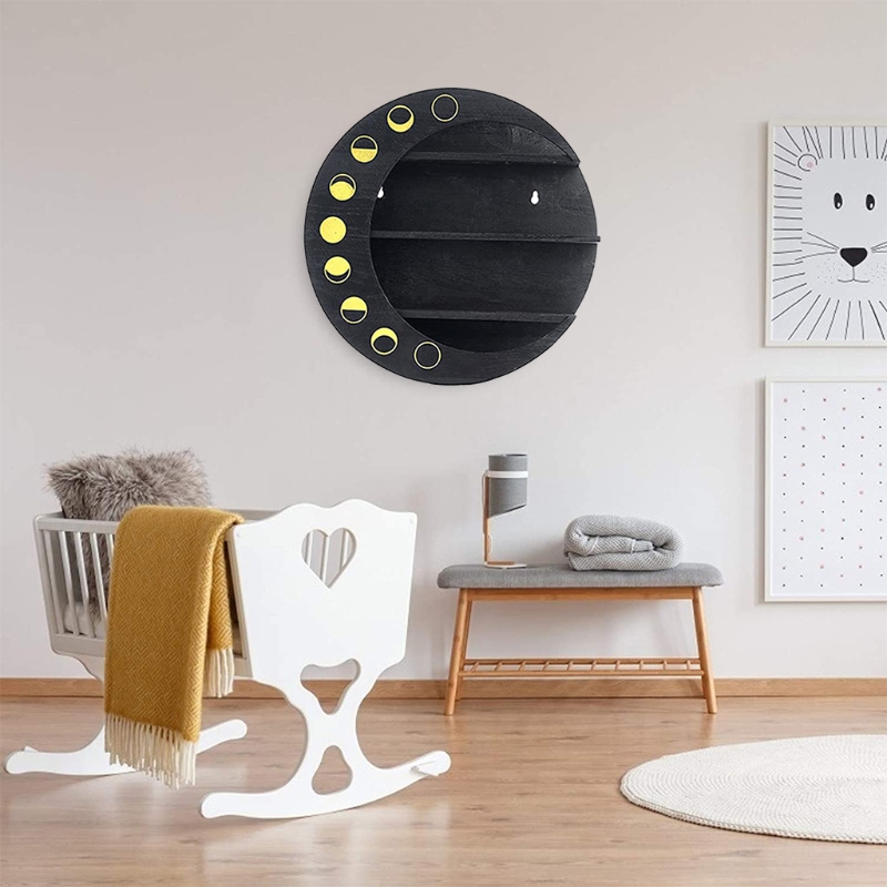 Moon Shape Wall Shelf 3 Tier Crescent Phase Display Shelves Wall Decor Hanging Storage for Living Room Bedroom Makeup