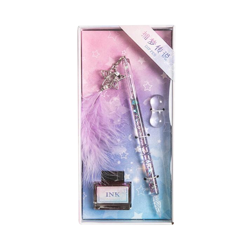 Glass Dip Pen Fountain Pen Exquiste Crystal Style Ink Pens Kit with 15ml Ink Bottle for Women Men Birthday Stationery: Purple Type-2