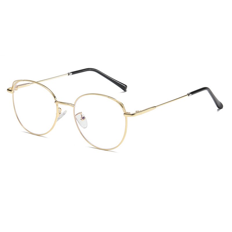 SHAUNA Retro Anti Blue Light Eyeglasses Frames Metal Cat Ear Optical Frame: Golden