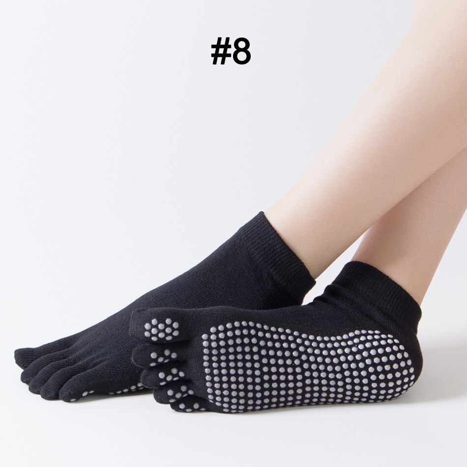 WorthWhile 1 Pair Women Sports Yoga Socks Five Finger Slipper Anti Slip Lady Pilates Ballet Heel Dance Protector: Black