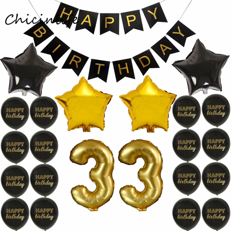 Happy Birthday Banner Balloon Adlut 33 30th Birthday Party Decoration 16 17 21 22 24 25 26 27 Years old Birthday Party Blloons