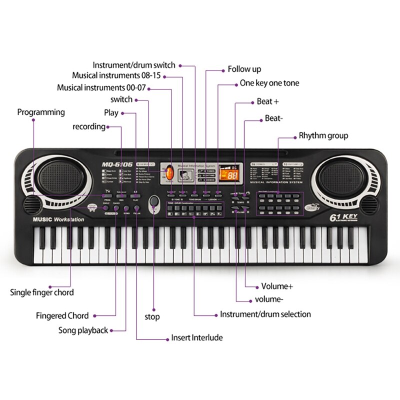Kids Muziek Piano Toetsenbord 61 Toetsen Piano Keyboard Speelgoed Met Microfoon Piano Speelgoed Cadeau Voor Beginners Jongens Meisjes Leeftijden 3-12