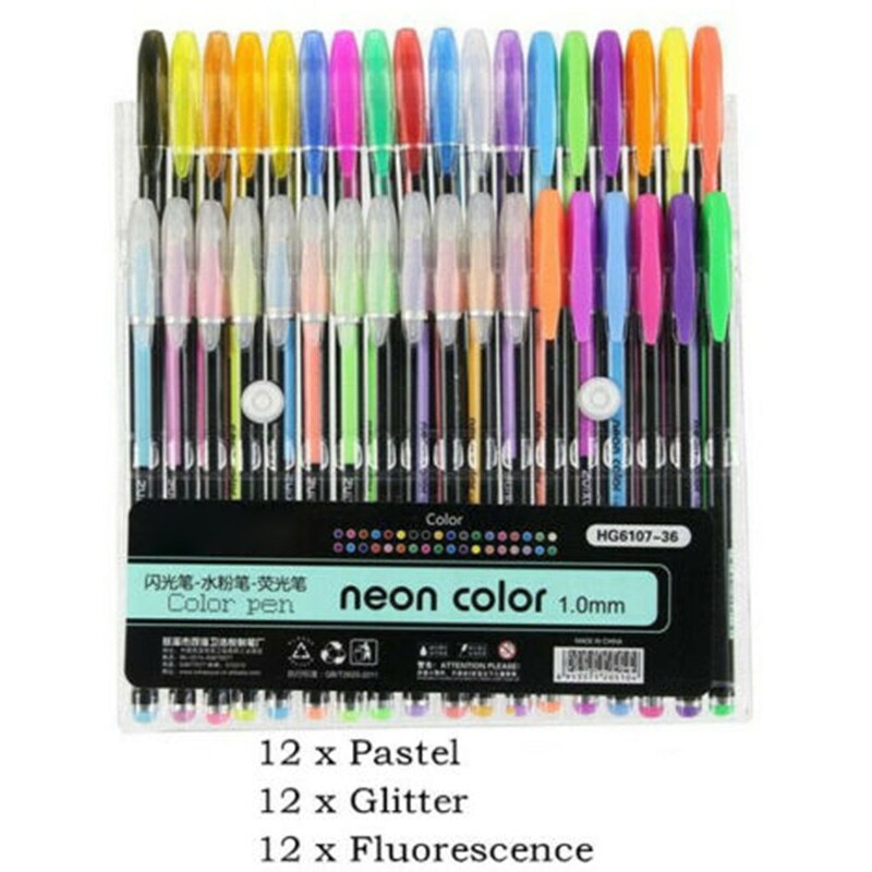 Highlighter Glitter Pen Pastels Metal Gel Pen Set for Painting Drawing USJ99: 36colour