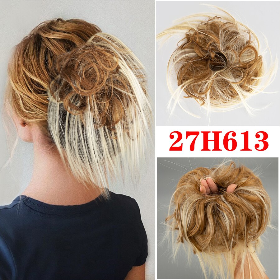 Alileader Synthetische Chignon Messy Knot Warrige Haarstukje 13 Kleur Elastische Band Chignon Synthetische Flexibele Haar Broodjes Voor Vrouwen: 27h613 jiwei
