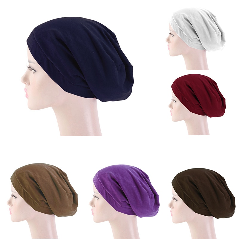 Bonnet en Satin élastique pour femmes musulmanes, Bonnet de perte de cheveux, Skullies, enveloppant la tête, chimio, Cancer, indien, Turban uni, à la