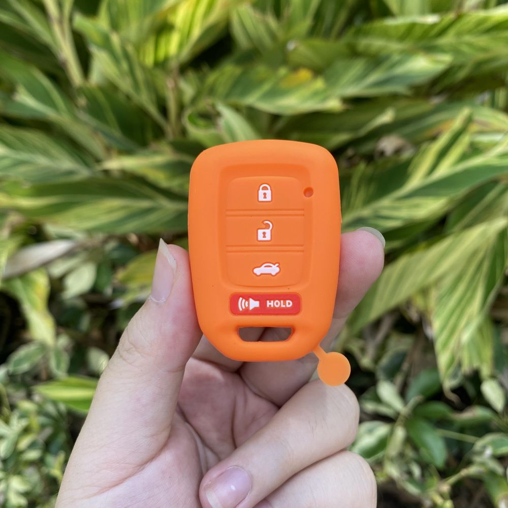 For Honda Accord CIVIC CRV Jazz HR-V HRV 4 Button Silicone Car Key Case Set Protctor Skin Shell Rubber Holder Keychain: Orange