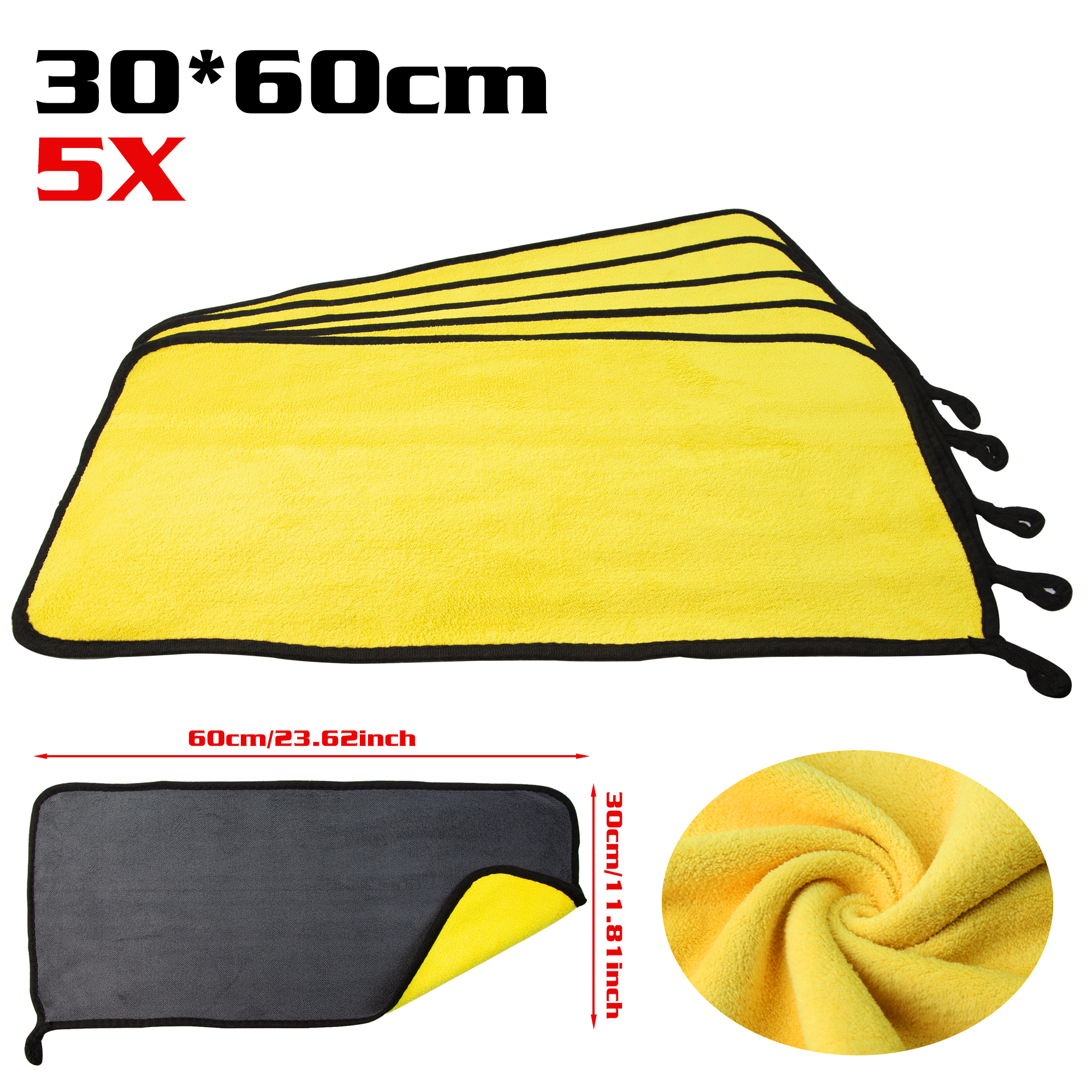 Toalla de microfibra para lavado de coches, 5 uds., 4 tamaños, paño de limpieza y secado, toalla de secado, cuidado del coche, detalles, suministros de toallas para lavado de coches: Blanco