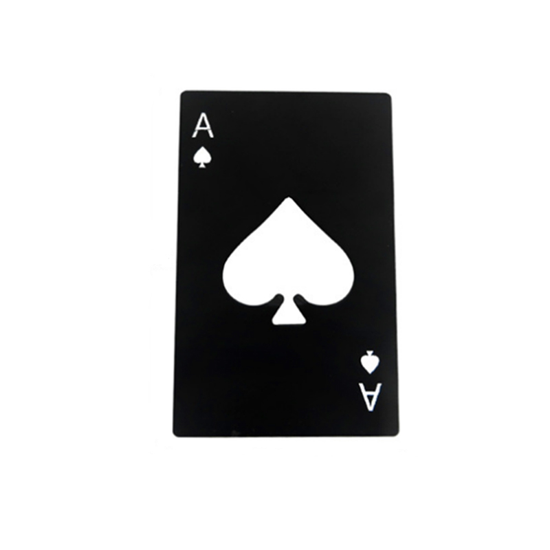 1 stk poker multiværktøj øl oplukker spillekort spar es poker flaske rustfri stjæle åbner værktøj multifunktion lomme pung: Sort
