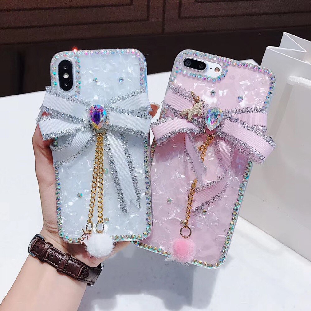 Cute Fresh Girl Rhinestone Bow Shell Phone Case Cover For iPhone 12 Mini Pro Max