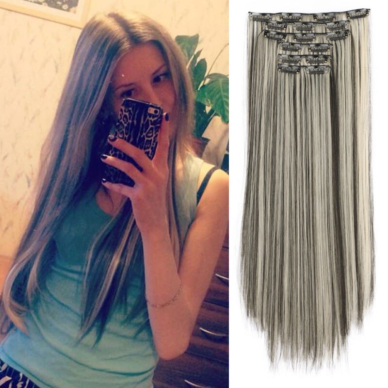 BEAUTY PROS Long ombre Straight Clip In Hair Extensions 16Clips Full Head Synthetic Hair Extension 22'' Available Heat Resistant: 1BH613