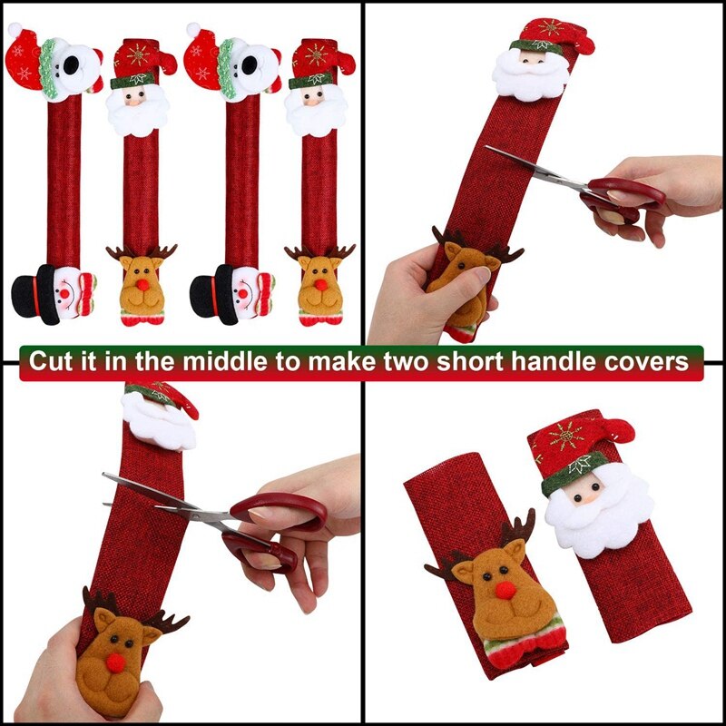 8 Stuks Kerst Koelkast Deurklink Cover,Santa Snowman Keuken Handvat Covers, Voor Magnetron Vaatwasser