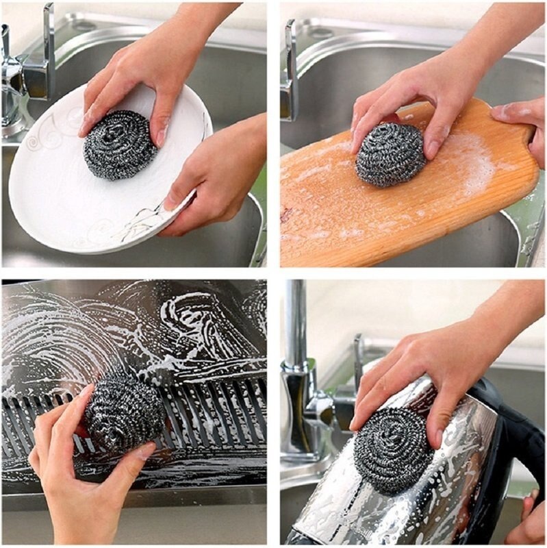 Esponjas de aço inoxidável, esfregando a almofada de limpeza, purificador de lã de aço para cozinhas, banheiro e mais