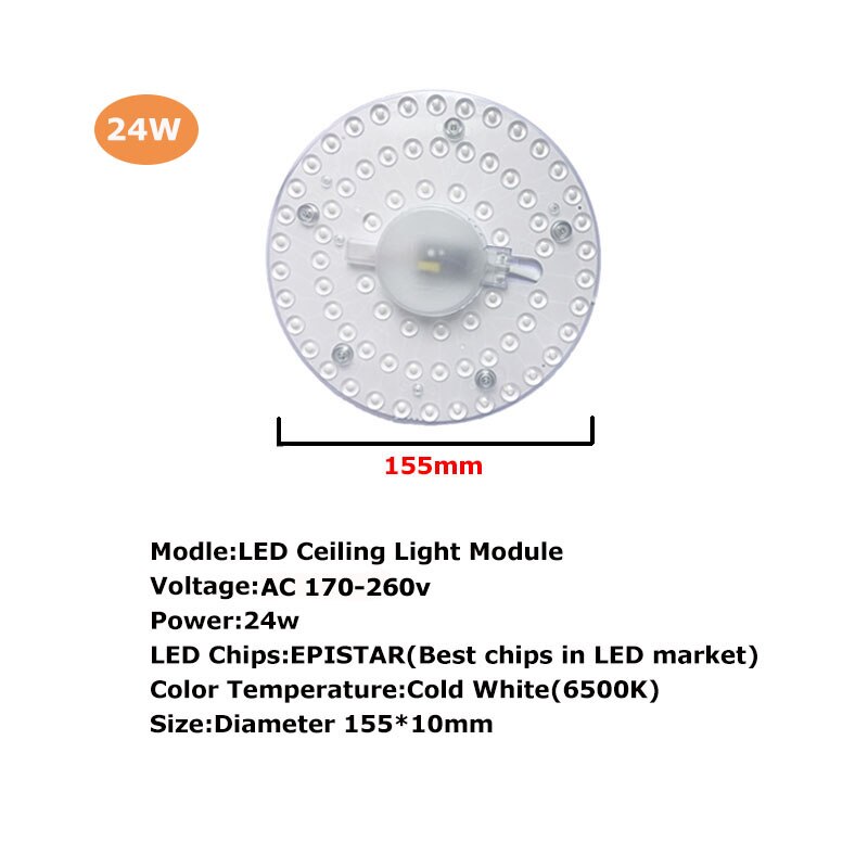Módulo de lámpara LED de techo, AC220-240V redondo, 12W, 18W, 24W, 36W, luz LED de repuesto, fuente de iluminación, instalación práctica: 24w led module light