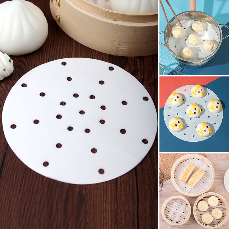 50Pc/Bag Air Fryer Steamer Liners Premium Perforated Wood Pulp Papers Non-Stick Steaming Basket Mat Baking Utensils For Kitchen