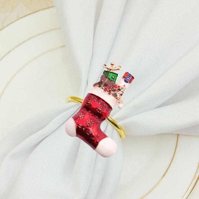 Metal Christmas Tree Napkin Rings Bow Flower Wreath Mouth Ring Wedding Banquet Hotel Table Supplies Circle Decoration: 1