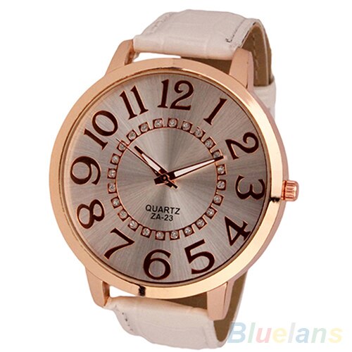 Mężczyźni kobiety duże cyfry arabskie kryształ górski Faux Skórzany kwarc analogowy zegarek na rękę sukienka damska zegarki prezent luksus