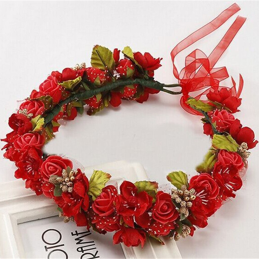 Ladies Bridal Flower Hair Circle Wedding Accessories Red Rose Hairpin Hair Jewelry weddings accessoire Bruids hoofddeksels