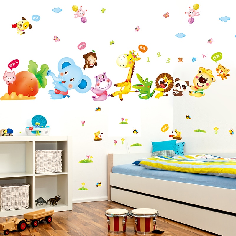Harvesting Carrot Wall Stickers PVC Material DIY Cartoon Animals Mural Decals for Kids Room Baby Bedroom Decoration