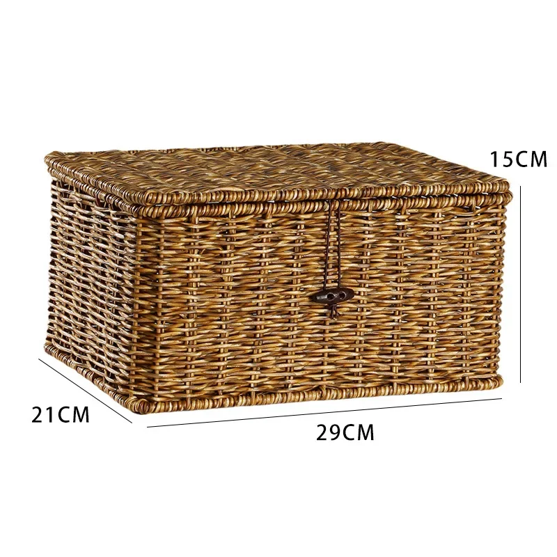 Large Storage Basket Rattan Woven Storage Box with Lid Stackable Sundries Basket Storage Organizer Toy Container Orgainzation: Yellow