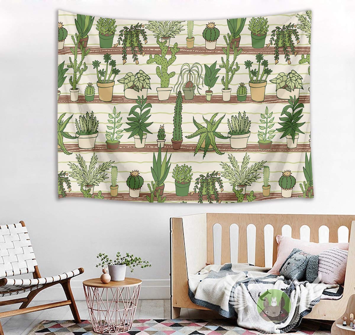 Cactus Tapestry Tropische Woestijn Succulenten Op Houten Plank Muur Opknoping