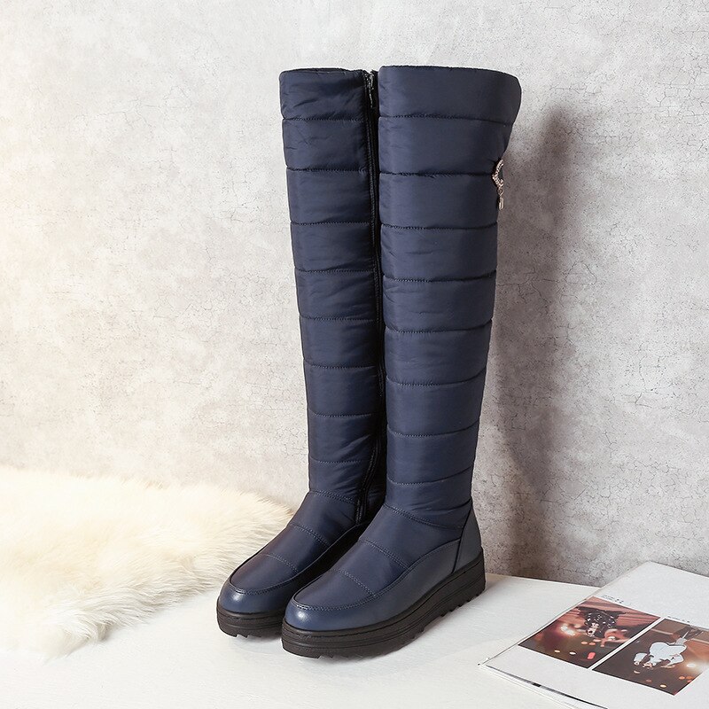 Winter Women Over Knee High Down Snow Boots 51cm Casual Ankle Boots Wedge Zipper Mother High Boots Down Boots Woman HX-89: Blue / 44