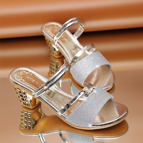 Vrouwen Sandalen Vrouw Kristal Hoge Hakken Schoenen Vrouwen Slip Op Vrouwelijke Open Teen Dames Elegante Zomer Casual mode: slieve / 6.5