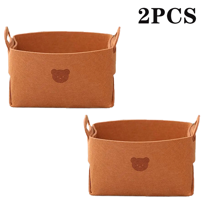 Cesta de almacenamiento de fieltro de oso de gran capacidad, 5 piezas, organizador de ropa plegable, aperitivos, juguetes, organizador de artículos diversos de escritorio: XL / plum