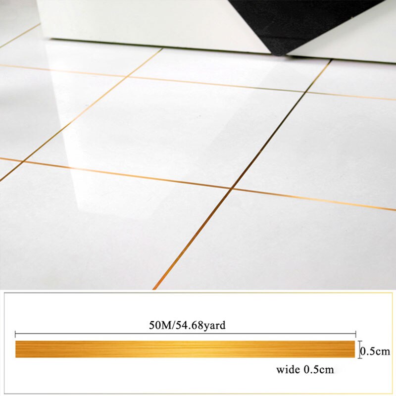 Ruban adhésif imperméable pour carreaux de céramique, 1 rouleau de 50m, autocollant anti-moisissure pour cuisine, salle de bains, beau décor de bord: Or / M