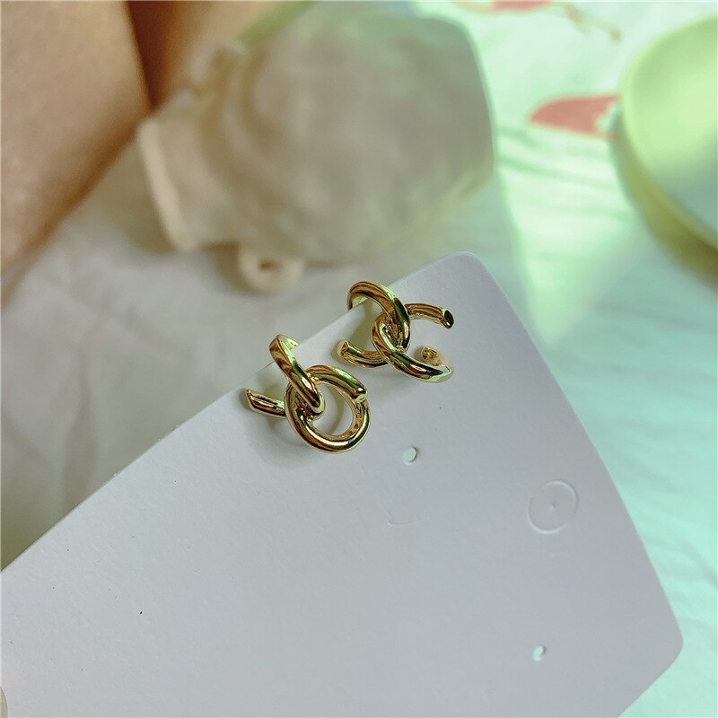 Minimalist Gold Color Double C Cross Clip on Earrings Without Piercing Letter X Earcuff Earrings Women Girl Jewelry