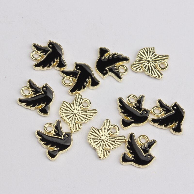 Mini pendentifs en forme de colombe de la paix, 30 pièces/lot, en alliage de Zinc, émail, 10mm: black