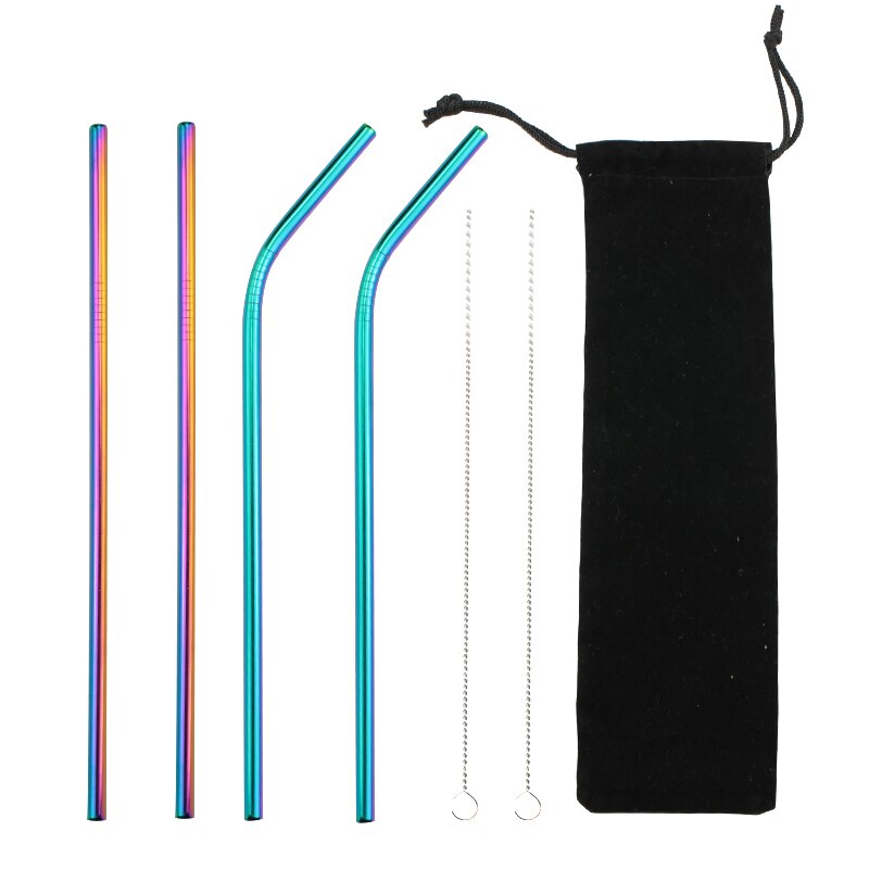 2/4 stücke Edelstahl Stroh Wiederverwendbare Metall Trinken Stroh Mit Reiniger Pinsel Für Heimat Party Barware Bar Zubehör: B4 Regenbogen(4Stck)