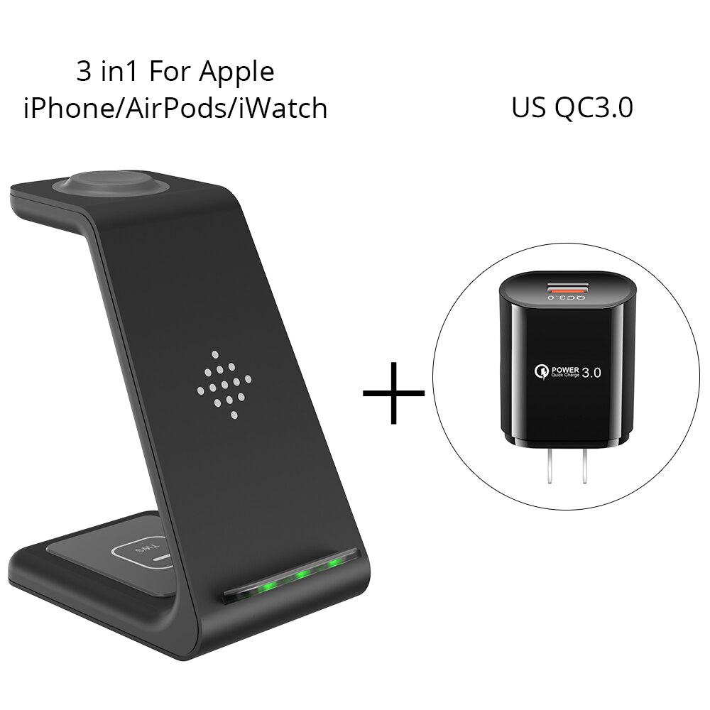 Betty Qi 3 in 1 Wireles Chargeing Station For phone holder Apple Samsung Watch Airpods Pro iWatch induction Wireless chargers: For iPhone ES Black
