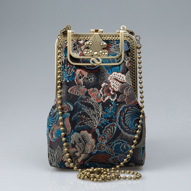 Ren håndlavet vintage print blomster tasker håndlås skal telefon taske dame håndtasker #39 kæde kvinder skulder crossbody tasker: Kvinder taske 2