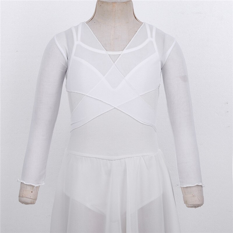 Kids Girls Classic Mesh Ballet Costume Long Sleeve Wrap Top with Adjustable Tie Closure Flower Bridesmaid Wedding Dress Wrap