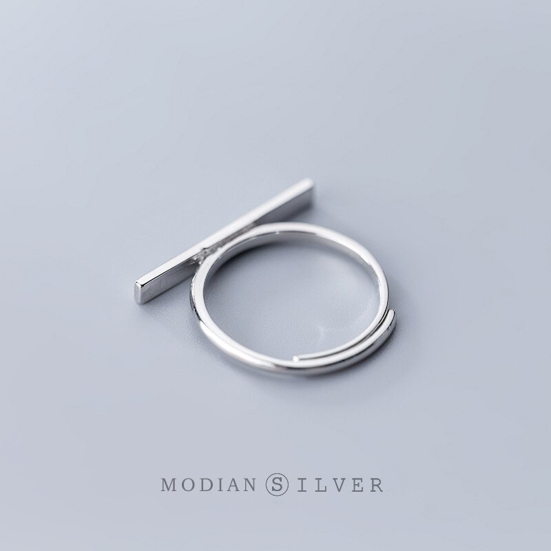 Modian Simple Geometric Open Adjustable Finger Ring for Women Authentic 925 Sterling Silver Line Ring Fine Jewelry