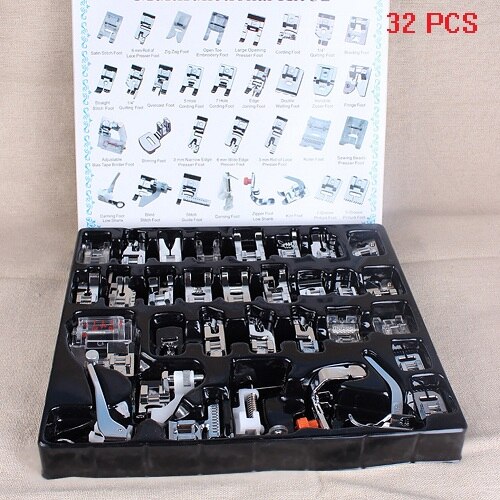 Mini Sewing Machine Built-in Light Mending Machine Dual Speed Double Thread Stitching Electric Pedal Sewing EU Plug Small Gadget: 32 pcs