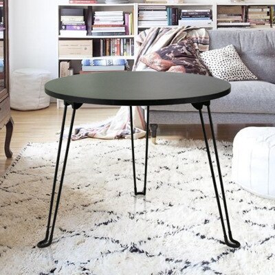 Folding coffee table, movable living room, retractable small round table, bedroom sitting on the floor, Nordic side table: Black
