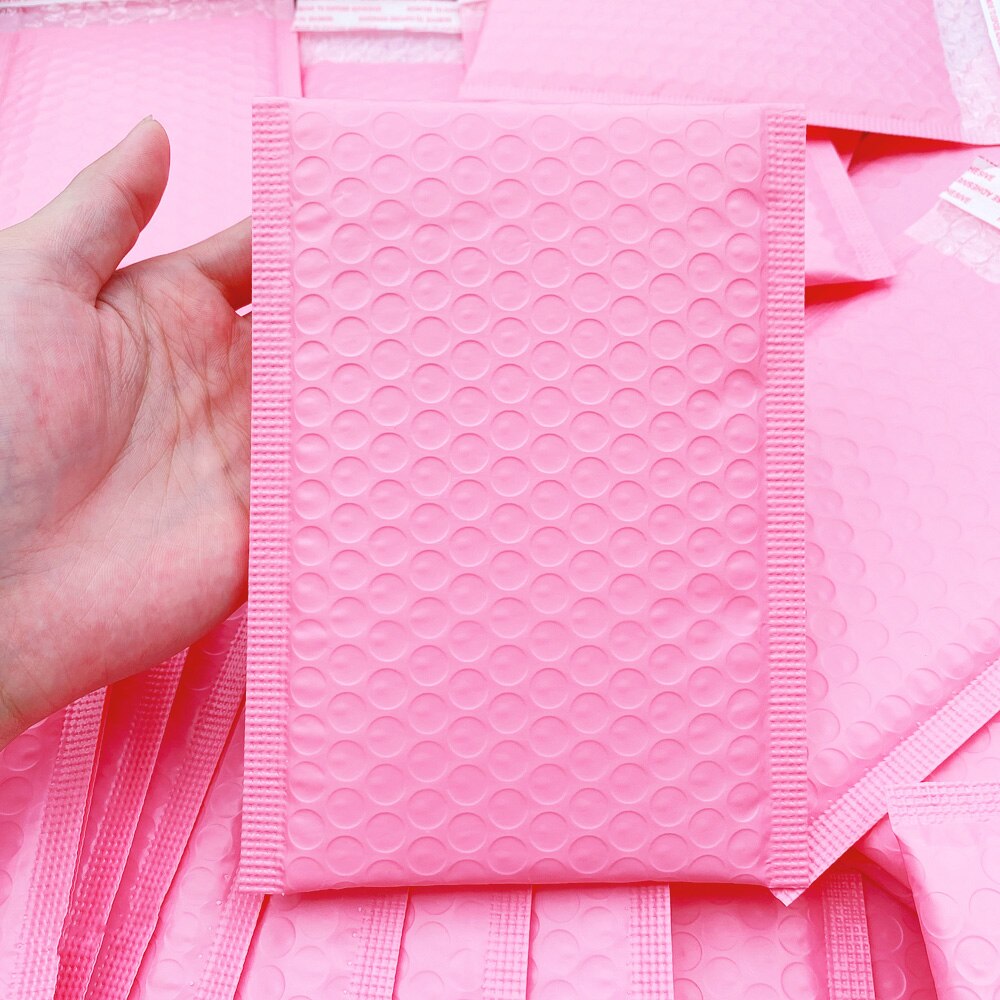 Bolsa de correo con autosellado, sobre acolchado de burbujas, color rosa claro, 10 Uds./5x7-Inch/130x180mm