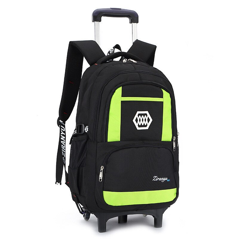 Mochila de rolamento para meninos rodas mochila trole saco escolar viagem bagagem 2020 nova chegada preto crianças bookbag mochila: Green 2 wheels