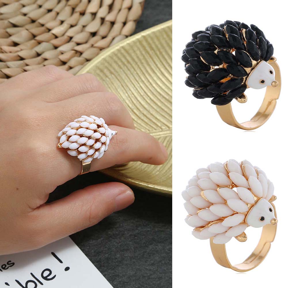 Leuke Zwart Wit Egel Ringen Voor Vrouwen Punk Acryl Verstelbare Dier Vinger Ring Mode-sieraden