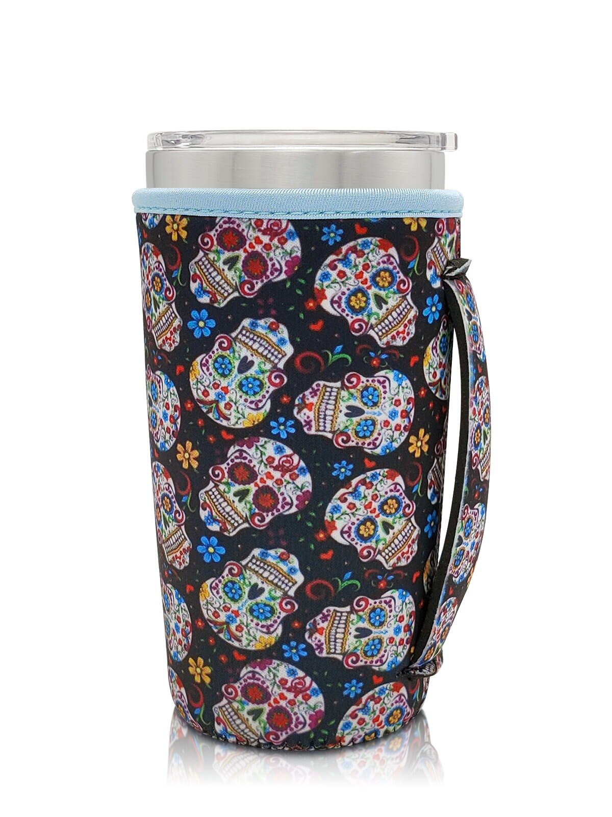 Reusable Iced Coffee Cup Sleeve Neoprene Insulated Sleeves Cup Cover Holder Idea for 20oz Tumbler Cup: Sugar Skull