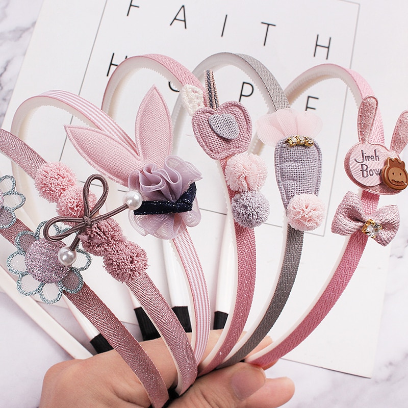 Child Bowtie Cute Hairband Girl Kids headband 1pcs Pink headwear Cartoon Lace hair accessories Hair Hoop