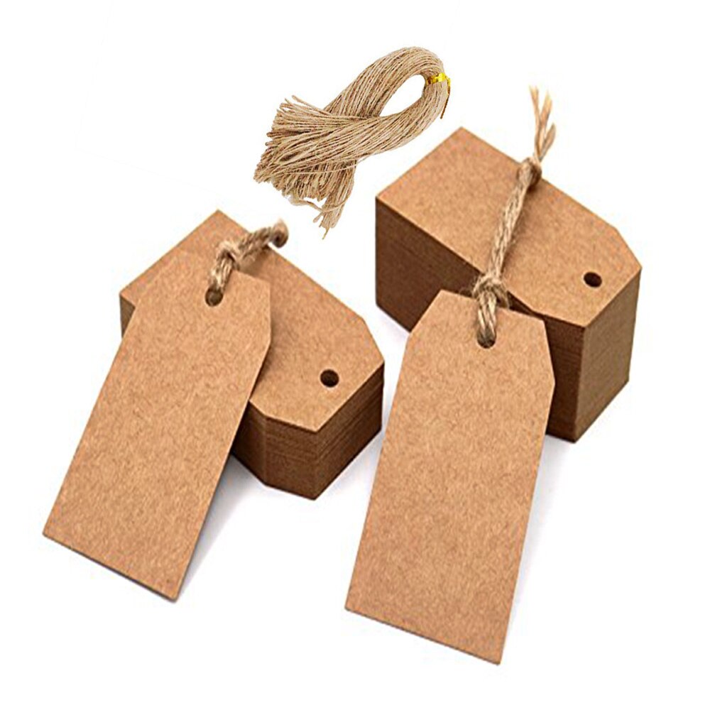 100pcs Large Size 4.5x9.5cm Kraft Tags with Hemp Strings Black White Kraft Scallop Hang Tag Blank Price Tags Paper Labels