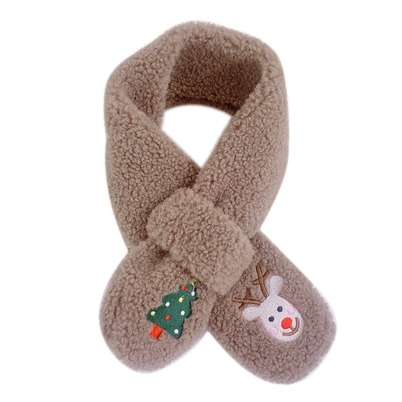 Kinderen kerst kruiskraag sjaal cartoon eland boom borduurwerk pluche nekwarmer  j78e