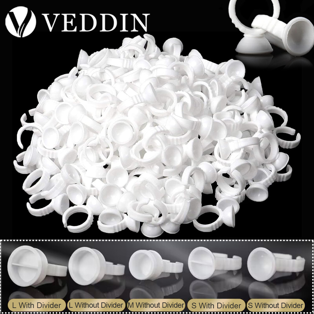 Anillos de pegamento para pigmento Microblading, soporte para tinta de tatuaje S/M/L, accesorios de maquillaje para cejas, tazas de pegamento para extensión de pestañas, 100/1000 Uds.